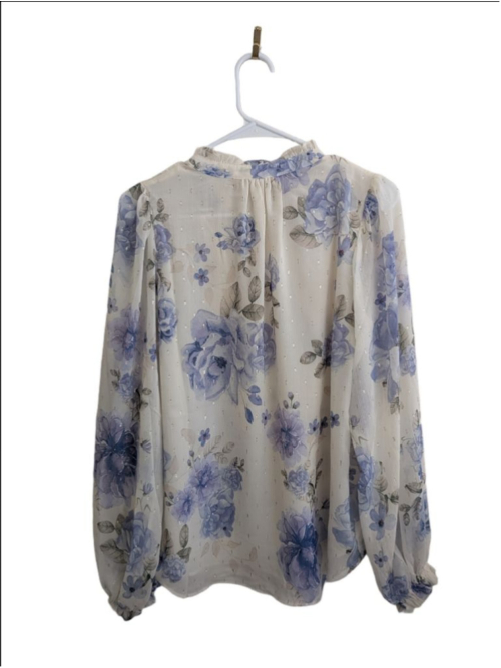 Joie Womens Large Blue Floral Sheer Tie Neck Boho Peasant Blouse Top L - Picture 4 of 7